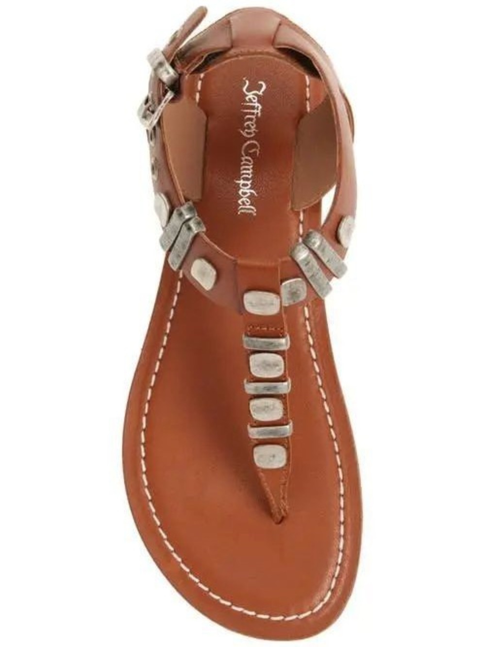 Jeffrey Campbell Brown Leather Studded T-Strap Sandal